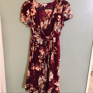 Deep Maroon Midi Wrap Dress